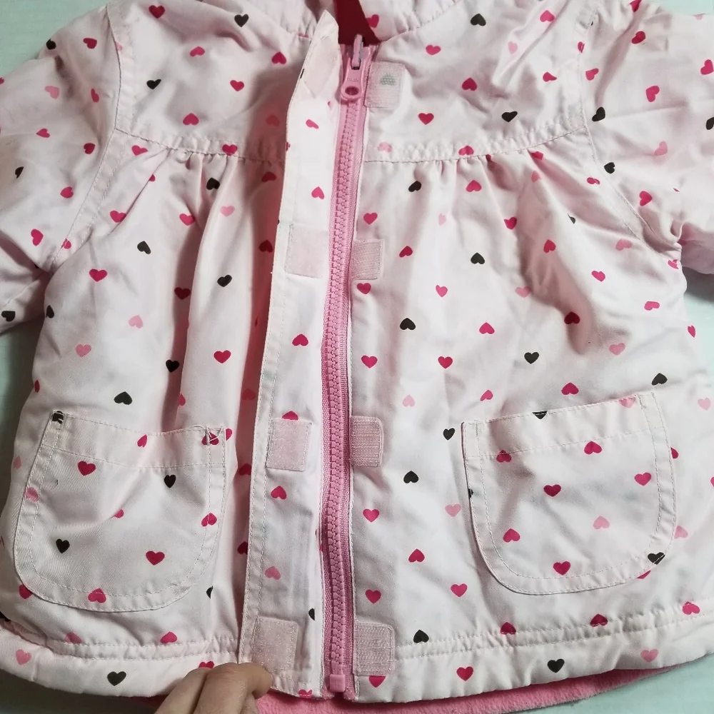CARTER'S REVERSIBLE PINK HEARTS PINK FLEECE HOODED COAT SIZE 18 MONTHS